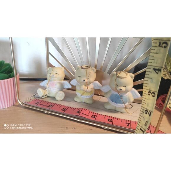 Set 3 Bear Angel Ornaments Christmas Figurines Pastel Colors Tree Decor - Picture 7 of 11
